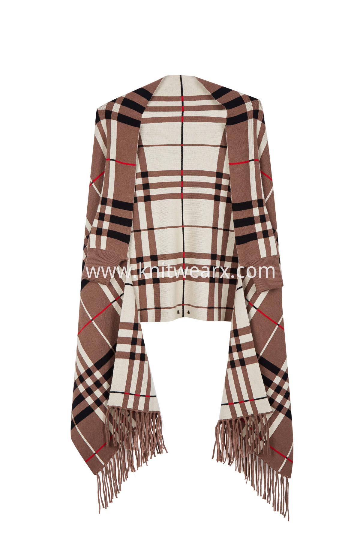 Women's Tassel Plaid Poncho Jacquard Shawl Cape Sweater